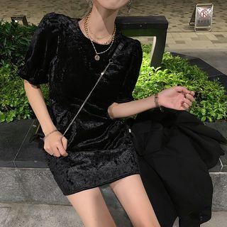 Short-sleeve Mini Sheath Velvet Dress