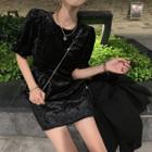 Short-sleeve Mini Sheath Velvet Dress