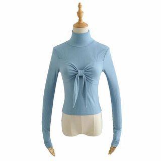 Long-sleeve Turtleneck Ribbon Top