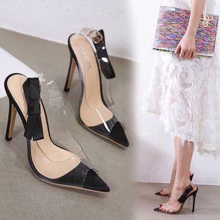 Bow Accent Transparent Slingback High Heel Sandals