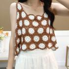 Sleeveless Pointelle Knit Top Coffee - One Size