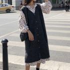 Long-sleeve Tie-waist Dotted Midi Dress / Sleeveless Button-front Midi Knit Dress