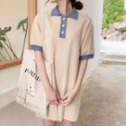 Contrast-trim Mini Polo Dress Beige - One Size