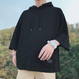 Drawstring 3/4-sleeve Hooded T-shirt