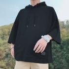 Drawstring 3/4-sleeve Hooded T-shirt