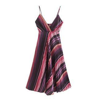 Spaghetti Strap Striped Paneled A-line Dress