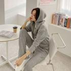 Zip-up Cropped Rib-knit Hoodie