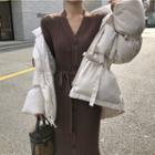 Plain Slim-fit Padded Jacket / Plain V-neck Long-sleeve Knit Dress