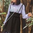 Long-sleeve Floral Print Frill-trim T-shirt