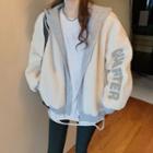 Mock Two Piece Fleece Zip Hoodie White & Gray - One Size