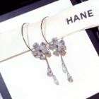 925 Sterling Silver Rhinestone Floral Dangle Earring Rhinestone Floral Earring - Silver - One Size