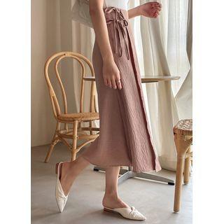 Wrap-front Crinkled Long A-line Skirt