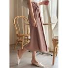 Wrap-front Crinkled Long A-line Skirt