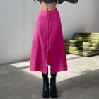 Slit Faux Leather Midi A-line Skirt