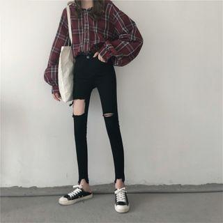 High-waist Ripped Slim Fit Jeans
