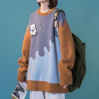 Bear Applique Two Tone Sweater