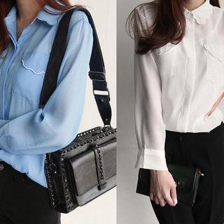 Scallop-trim Dual-pocket Blouse