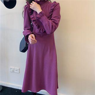 Mock Neck Frilled Trim Midi Dress