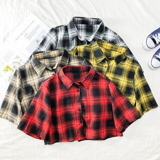 Loose-fit Crop Plaid Shirt