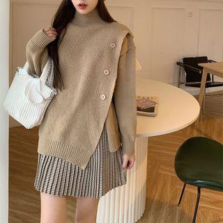 Mock-neck Asymmetrical Ribbed Sweater