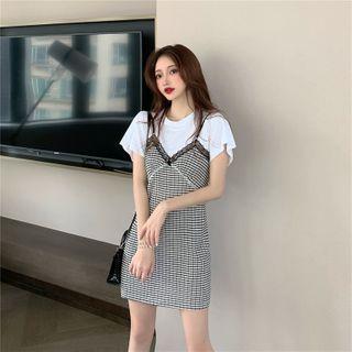 Mock Two Piece Plaid Sleeveless Dress Dress - One Size