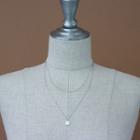 Square-pendant Silver Layered Necklace