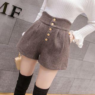 High-waist Asymmetric Plain Shorts