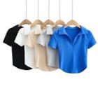 Short-sleeve V-neck Plain Polo Shirt