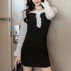 Off-shoulder Long-sleeve Frill-trim Mini Dress