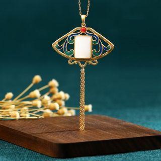 Faux Gemstone Pendant Alloy Necklace Cp600 - Gold - One Size
