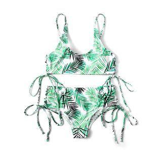Swim Set: Leaf Print Bikini Top + Bottom