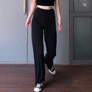 Contrast Trim Short-sleeve Cropped Knit Top / Wide Leg Pants