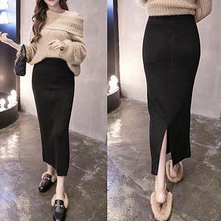 Fitted Midi Knit Sheath Skirt