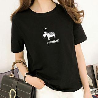 Short-sleeve Cartoon Zebra Printed T-shirt