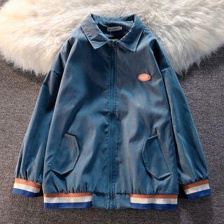 Contrast Trim Collared Zip-up Jacket