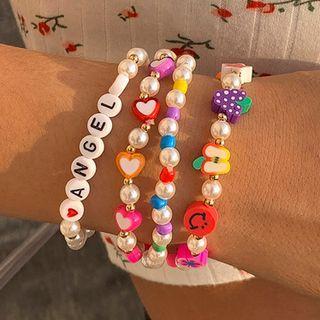 Set Of 4: Soft Clay Bead / Faux Pearl Bracelet (various Designs)