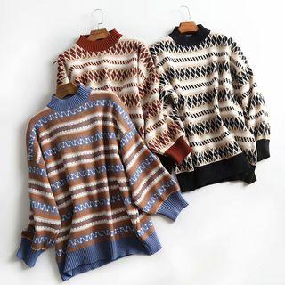 Diamond Check Mock Neck Sweater
