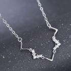 925 Sterling Silver Rhinestone Zigzag Pendant Necklace Silver - One Size