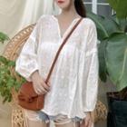 Eyelet Lace V-neck Blouse As Shown In Figure - One Size