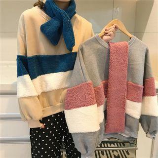 Color-block Fleece Sweatshirt With Scarf
