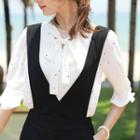 Tie-neck Flare-cuff Dotted Blouse
