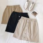 Plain Single-breasted High-waist Skirt