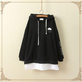 Embroidered Mock Two-piece Hoodie