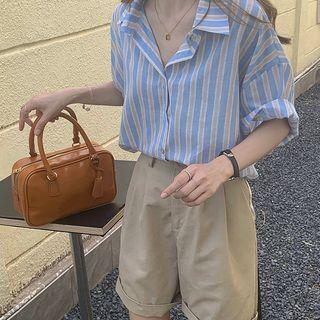 Elbow Sleeve Pinstripe Shirt Blue - One Size