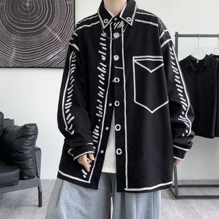 Long Sleeve Print Oversized Shirt