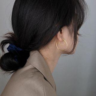 925 Sterling Silver Layered Hoop Earring 1 Pair - Gold Geometric & Semi-round Earring - One Size