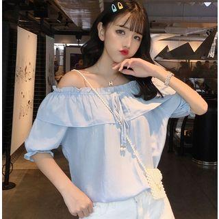 Ruffle Off-shoulder Puff-sleeve Top