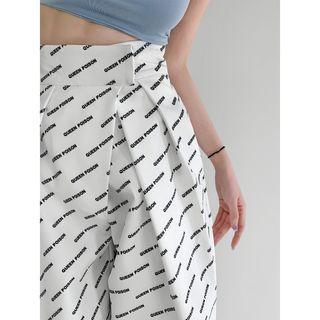 Adhesive Tabs-waist Lettering Wide-leg Pants