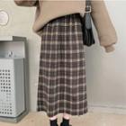 Plaid Midi A-line Skirt Plaid - Gray - One Size