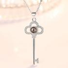 925 Sterling Silver Rhinestone Key Necklace